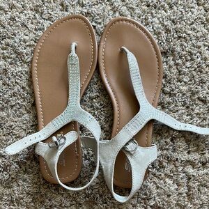 Soda White Tan Sandals T-Strap Ankle Straps